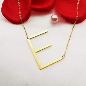 Sideways Initial E Necklace 18K Gold Plated Stainless Steel Large Letter E Necklace Big Initial Pendant Monogram Name Necklace for Women Female Birthday Anniversary Daily
