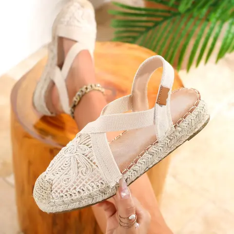 Women's Fashionable Plain Color Espadrille Sandals, Casual Comfortable Round Toe Flat Sandals for Beach Vacation, All-match Commuter Shoes for Work & Daily Wear, Girl, Solid Color Flats, Slip On Flats, Versatile Shoes, Casual Flat Footwear