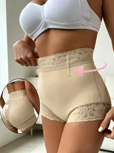 Women's Postpartum Recovery Shorts, Lace Trim Waist Control, Butt Lifting Shapewear, Solid Pattern, All Seasons Wear, Underwear