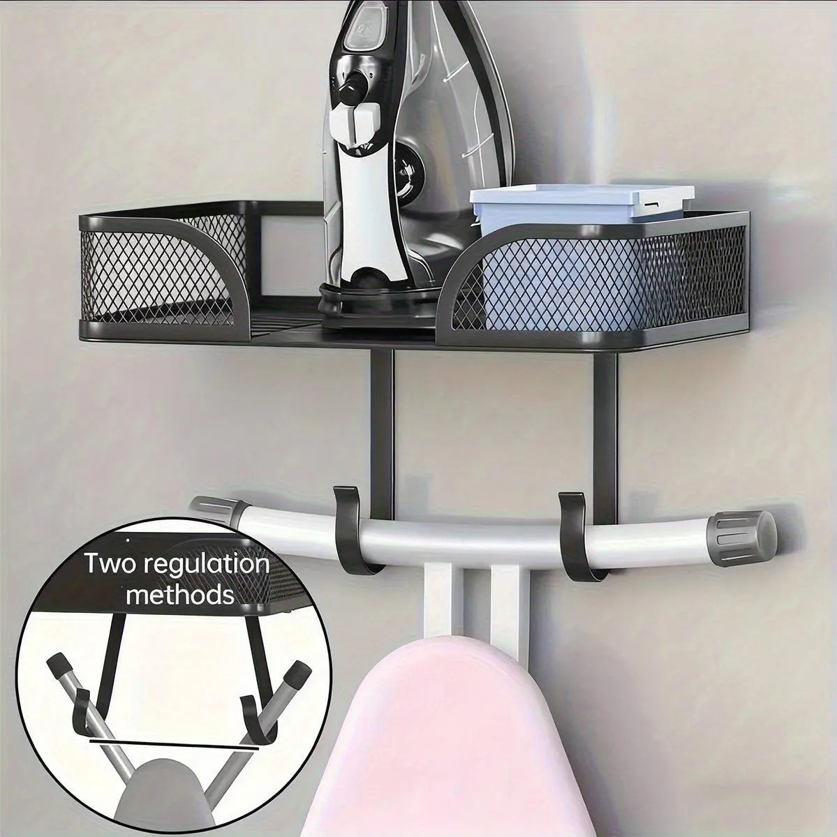 1pc Heavy-Duty Carbon Wall-Mounted Iron Storage Rack - Heat-Resistant Anti-Scald Ironing Board Shelf, Space-Saving Vertical/Horizontal Door/Wall Mount for iron & steamer, Fits for home, Apartment, Laundry Room - Compatible with ironing
