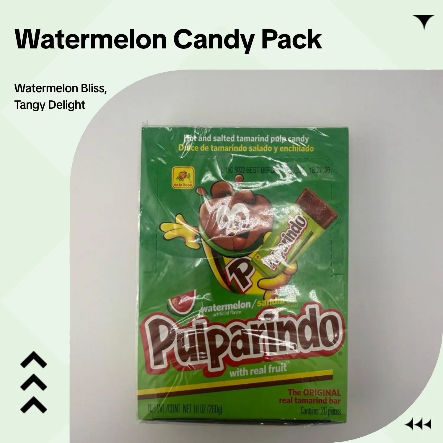 De La Rosa Pulparindo Watermelon Flavor 20pcs 10oz Sweet Snack Candy with Real Fruit Tamarind Pulp Candy