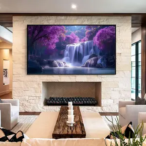 Purple forest waterfall canvas wall art, waterfall canvas print, natural landscape decoration, room waterfall decorative painting, purple wall decoration suitable for living room, bedroom, office (with wrapped frame)