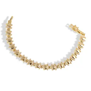 14K Gold Plated Oval Link Bracelet 2mm 7" + Extension Luxury Shine with Sparkling Stones for Daily Wear or Gifts