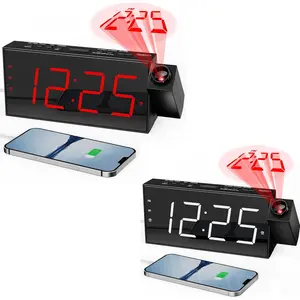 Projector Alarm Clocks for Kids Bedroom,Plug-in LED Display Clock with 350° Projection on Ceiling Wall,Dual Alarms for Sleepers,Battery Backup,USB Charging Port,Easy-to-Set,Dimmer,Snooze