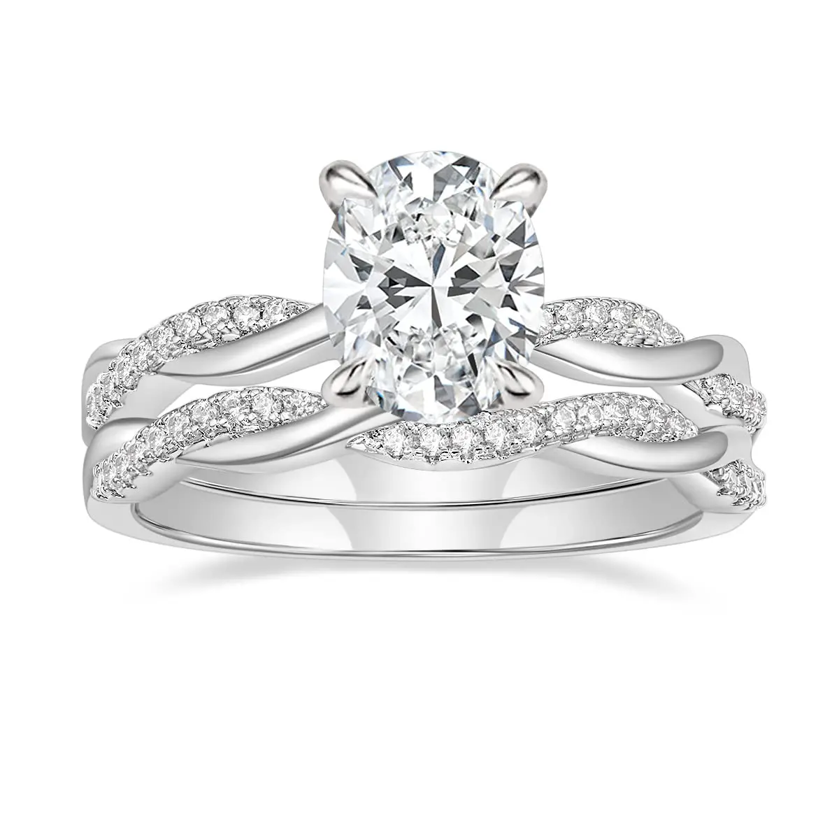 EAMTI 3ct Engagement Rings for Women Oval Cut Bridal Ring Sets Cubic Zirconia Wedding Band Twisting Infinity Pave Set