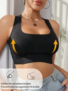 Women's Seamless Comfort Solid Color Push-Up Sports Bra, Micro-Elastic Fabric and Backless Design, Casual Wear