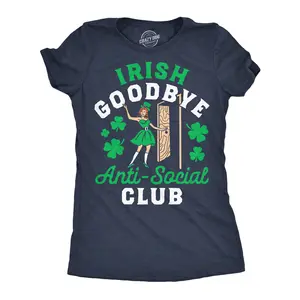 Womens Funny T Shirts Irish Goodbye Anti Social Club Sarcastic St Patricks Day Tee For Ladies Funny Womens T Shirts Cute Vintage Fashion Casual Ladies T-Shirt Gift Saint Patrick's Day Tops for Women Funny Navy -