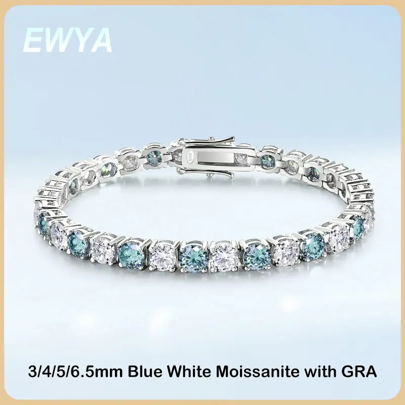 Full 3/4/5/6MM D Color Blue Green White Moissanite Tennis Bracelet for Men Women S925 Silver All Diamond Link Bracelets