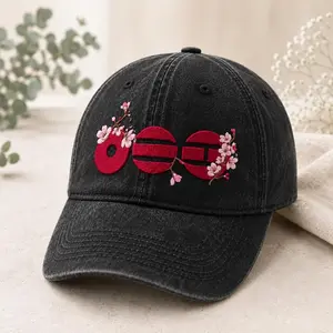 Embroidered Washed Cotton Cap, Cherry Blossom Design, Kpop Army Merch