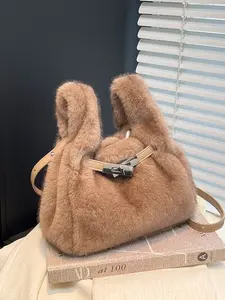 Women's Plush Handbag Fluffy Exterior New Fashion Single Shoulder Crossbody Bag High-End Fuzzy Purse Ladies' Clutch Bag Fashionable Crossbody Bag