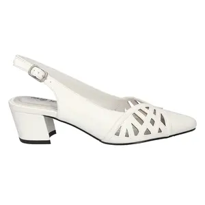 Easy Street Womens Bizzy Cut Out Pointed Toe Slingback Pumps Dress Casual Low Heel 1-2" - White