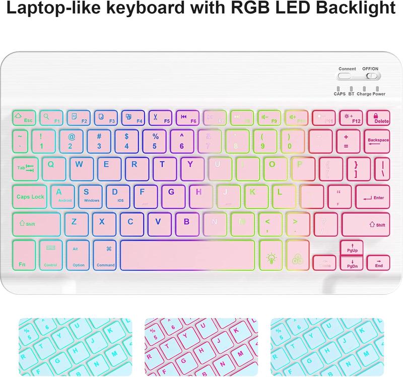 Keyboard Case for iPad 11th Gen 2025 and 10th Gen 10.9 Inch Pink Protective Cover with Pencil Holder 7 Color Backlit Detachable Wireless Keyboard