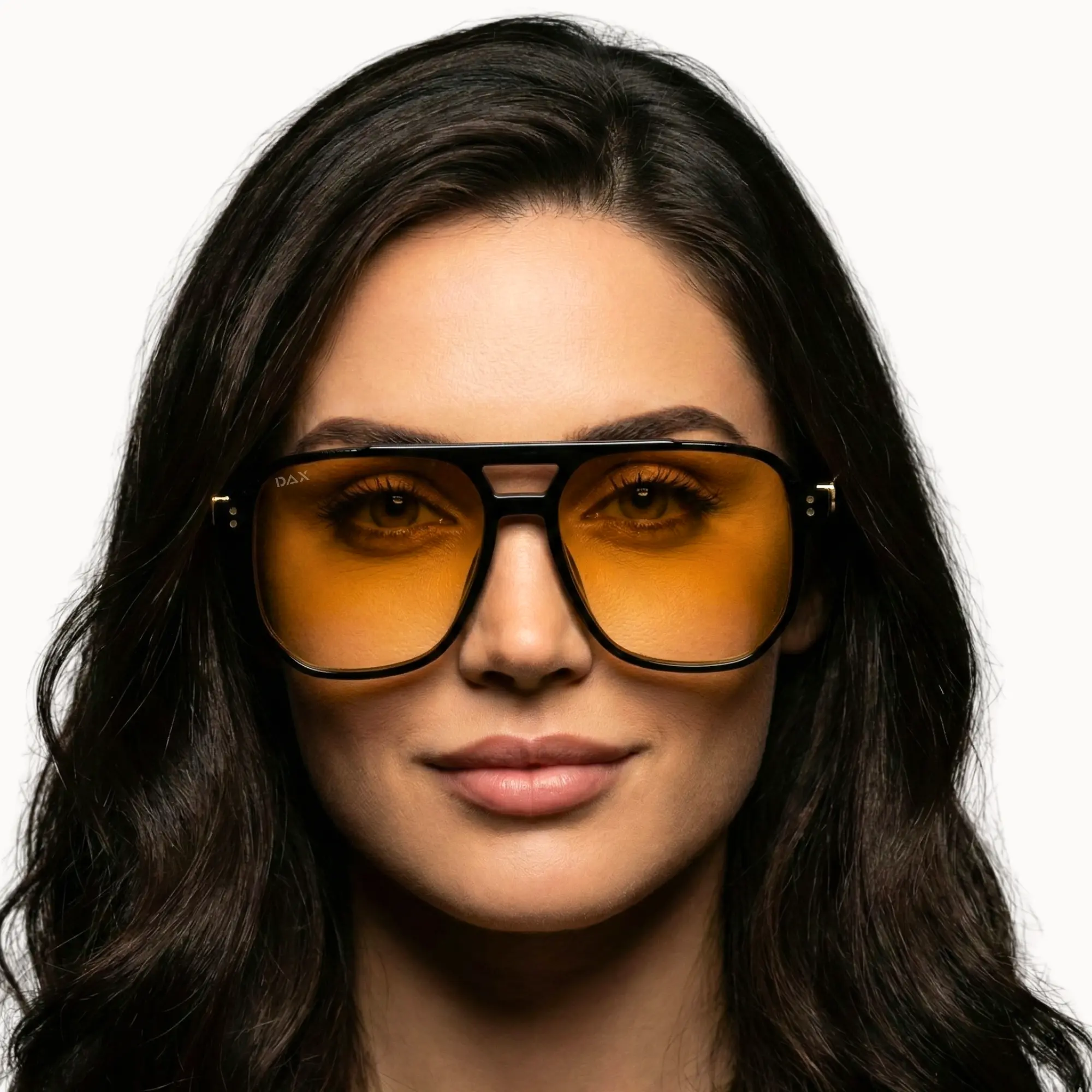 DAX EYEWEAR Skye Casual Aviator Fashion Sunnies - Women's Stylish Accessories, Cool Sunglasses, Amber Black Large PC Frame, Amber Tint, UV400 UV Protective Eyewear, Streetwear Design, No