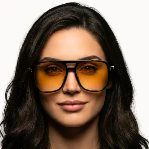 DAX EYEWEAR Skye Unisex Large Size Stylish Shades - 60s Mod Women's Oversized Casual Aviator Sunglasses, Polycarbonate Full Rim Frame, Amber Black Cheetah Print, Amber Tint, UV400 UV Protection, Beach/Outdoor Hair-Friendly Accessory, Cleaning Wipe