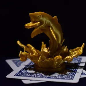 Poker Card Protector Shark At The Table Gold Finish Unique Design for Card Games
