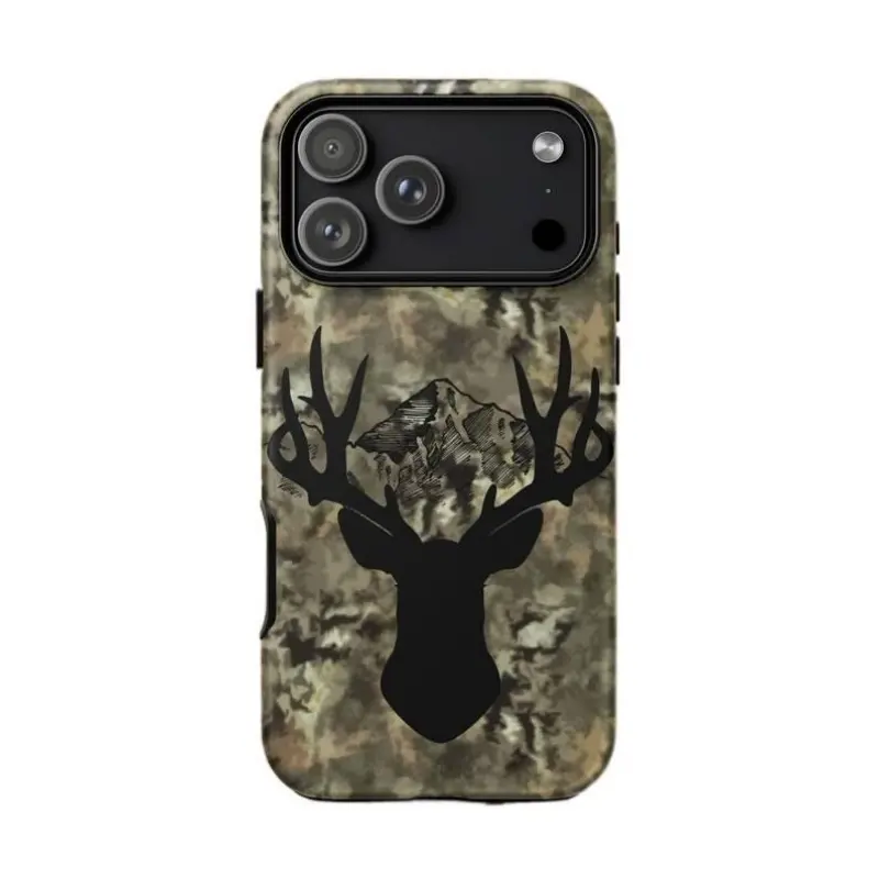 Camo Buck Mountain Antlers Tough iPhone Case, Deer Phone Case, Elk Phone Case, Gifts For Him, Gifts For Hunters, For The Outdoorsman, Buckfor iPhone17 ProMax /16/15/14/13/12/11 Plus for Samsung phones, suitable for both men and women,