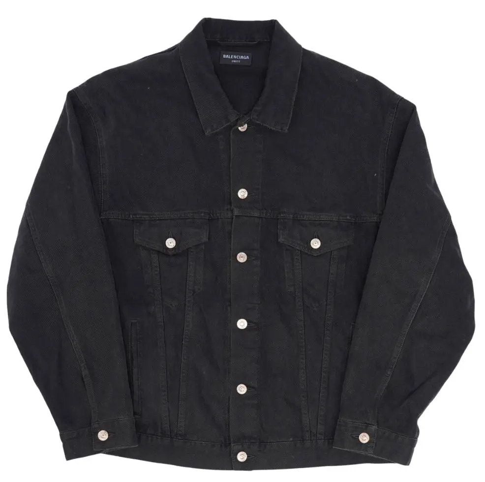 991933 Balenciaga Spray Paint Logo Denim Jacket Black