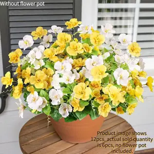 6 Pack Artificial Hibiscus Flowers, UV Proof Faux Silk, Outdoor Spring Decoration, No Pot, Mixed Color, Home Decor, Garden, Party