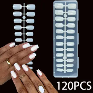 120pcs Short Square False Nails, 12 Sizes, Base/french Tip, Press-On, Salon Quality, Acrylic Nail Extensions, Single Item
