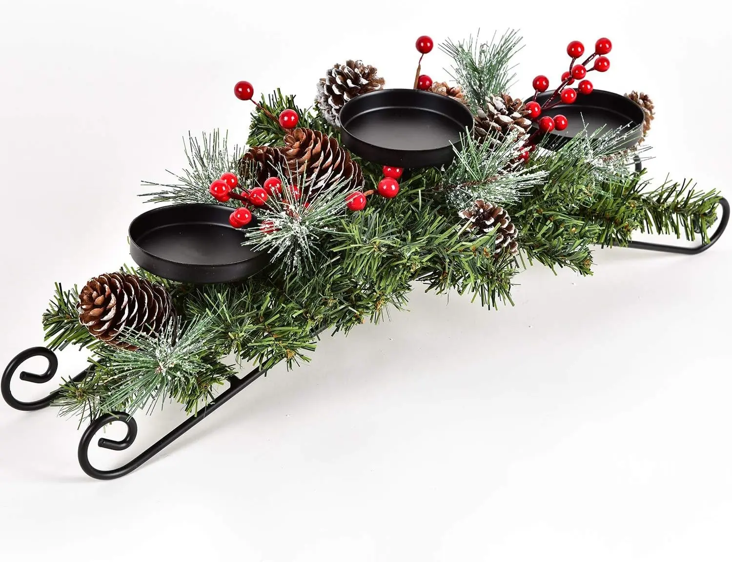 Christmas Candle Holder Table Centerpiece Clearance - Pine Cones and Red Berry Table Centerpiece with 3 Candle Holders for Festival Home Decoration, 20" x 10" x 6"(L x W x H)