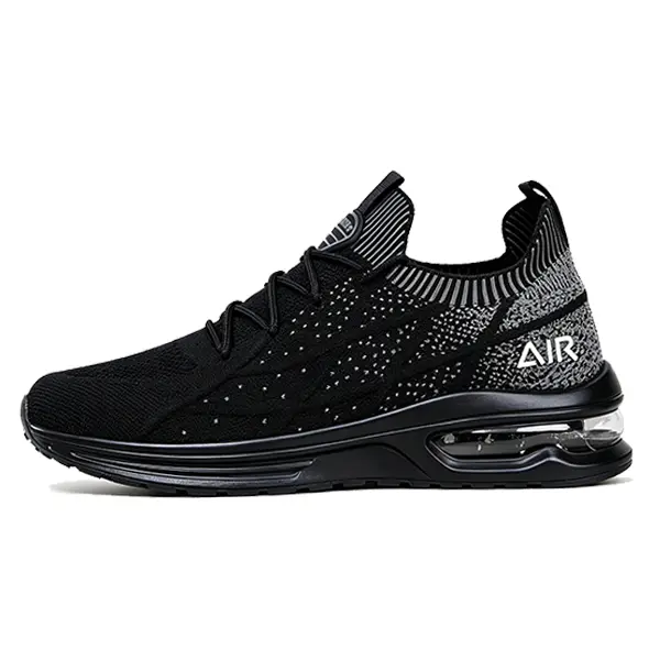 Men's Fashion Work Shoes with Laces, Breathable Sock-Knit Athletic Sneakers, Lightweight & Cushioned with Slip-Resistant Air Sole, Braid, No Heel, Rubber, Shock Resistant, Casual, Men's Shoes