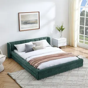Niccae Queen Size Upholstered Bed Frame with Thick Chenille Fabric, Platform Bed with Headboard and Solid Frame for Bedroom (87" x 67" x 23.5")
