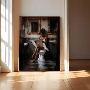African American Wall Art For Bathroom, Black Woman Bathroom Art, Vintage Bathroom Art, Black Art Prints For Bathrooms, Black Woman Reading