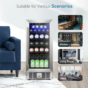 XBEAUTY 2.9 Cu.Ft Beverage Refrigerator Cooler Wine Cooler Low Noise Transparent Glass Door LED Light Quick Cooling System 115V 60Hz for Home Bar 15 Inch