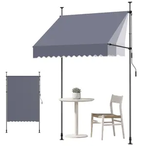 VEVOR Manual Retractable Awning, 59" Outdoor Retractable Patio Awning Sunshade Shelter, Height Adjustable Patio Door Window Canopy with Manual Crank Handle for Backyard, Garden, Balcony, Dark Gray