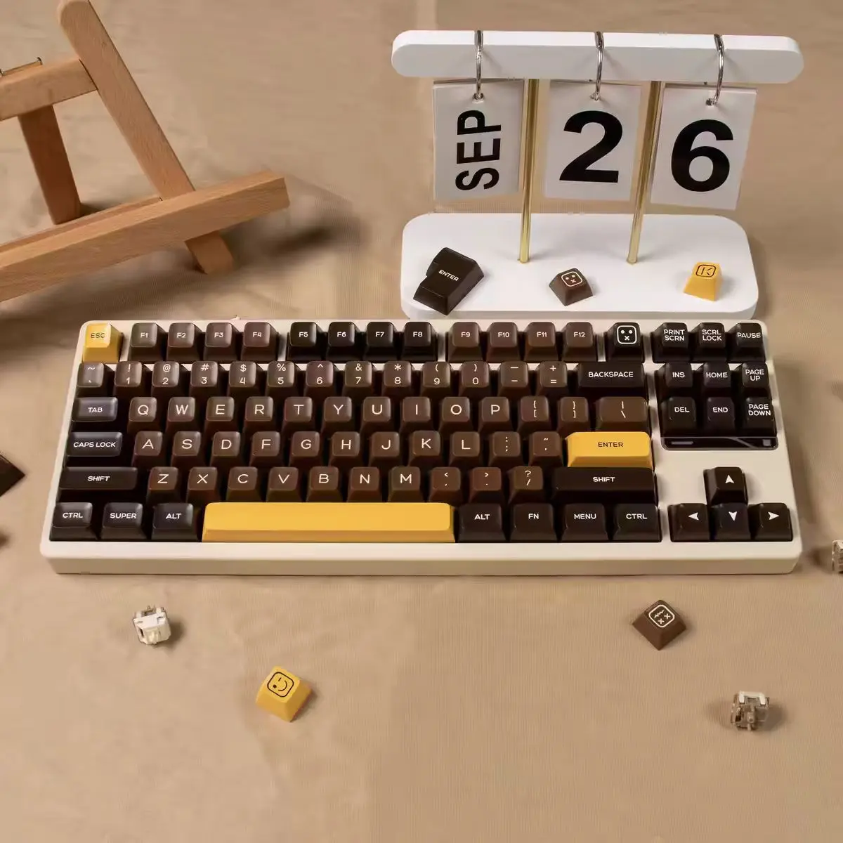 Chocolate Color Keycap SA Height PBT Material Two-color Injection Molding 160-Key Complete Set Light Blocking Suitable for Mechanical Keyboard and All Cross-Axis Cherry Style Shaft Game Mechanical Keyboard Keycap