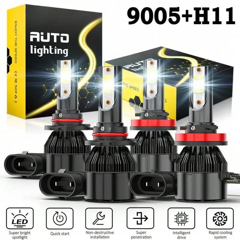 Plug and Play 9005/HB3 9006/HB4 LED Headlights - 4PCS 6000K White Light, Cooling Fan, No Battery, Super Bright Car Truck Driving Accessories  cars accessories  car stuff