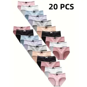 20pcs Cute Girls Panties, Bow Striped Triangle Briefs, Comfortable Breathable Sports Underwear for Students Teenagers, Butterfly KnotLKFG