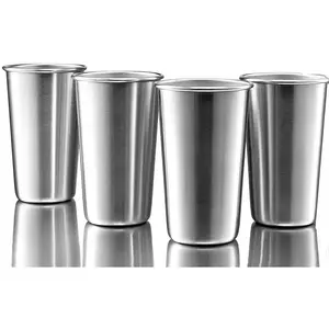 4 Pack Stainless Steel Cups, 16oz Pint Cup Tumbler,  Metal Drinking Glasses - Stackable Durable Cup