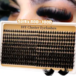 Fluffiest Lash Clusters 100D+200D/80D+00D, Mega Thick Lashes Clusters 8-16mm, Wispy Individual Thick Volume Lashes, 260pcs/340pcs DIY Lash Extension, Cluster Lash Extensions