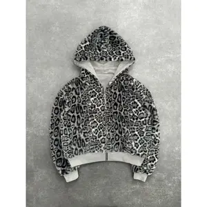 Unisex Gothic Harajuku Zip-Up Hoodie - Autumn Winter Leopard Print Patchwork Loose Personalized Top, Retro Streetwear Jacket Casual