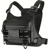 Black Unisex Tactical Chest Vest - Gorpcore Accessory with American Flag Patch, Ample Space, Secure Fitting, Tactical Equipment, Outdoor Sport Design, Versatile and Functional, Enhances Trail Running Experience, Sohochic