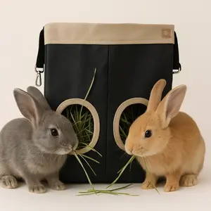Double-Hole Hanging Rabbit Hay Bag, Guinea Pig Waste-Prevention Hay Bag, Space-Saving Feeding Bag for Multiple Pets in Cages