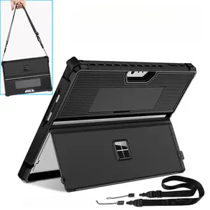 Heavy Duty Shockproof Case for Microsoft Surface Pro 8 7, Surface Go 2 3, Rugged Protective Cover with Pen Holder, Kickstand & Adjustable Shoulder Strap, Full Body Drop Protection Case for Business/Outdoor/Travel Use