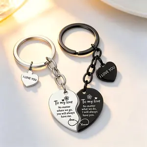 Gift for Him Her, Couple Matching Engraved Heart Keepsake Set