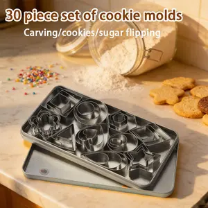30-Piece Stainless Steel Cookie Molds Set, Mini Mousse Stars & Circles, Durable Baking Tools for Holiday Cakes, Perfect for Festive Occasions