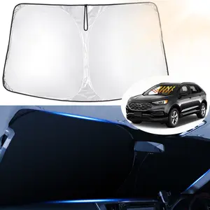 Canvcle Windshield Sun Shade for Ford Edge 2015-2024 Foldable Sun Visor Protector Blocks 99% UV Rays Keeps Car Cooler Silver & Black Waterproof Sunshade Cover