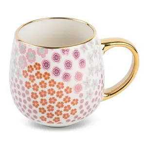 Stoneware Gold Floral Coffee Mug 16oz with Floral Design and Gold Rim - Drinkware