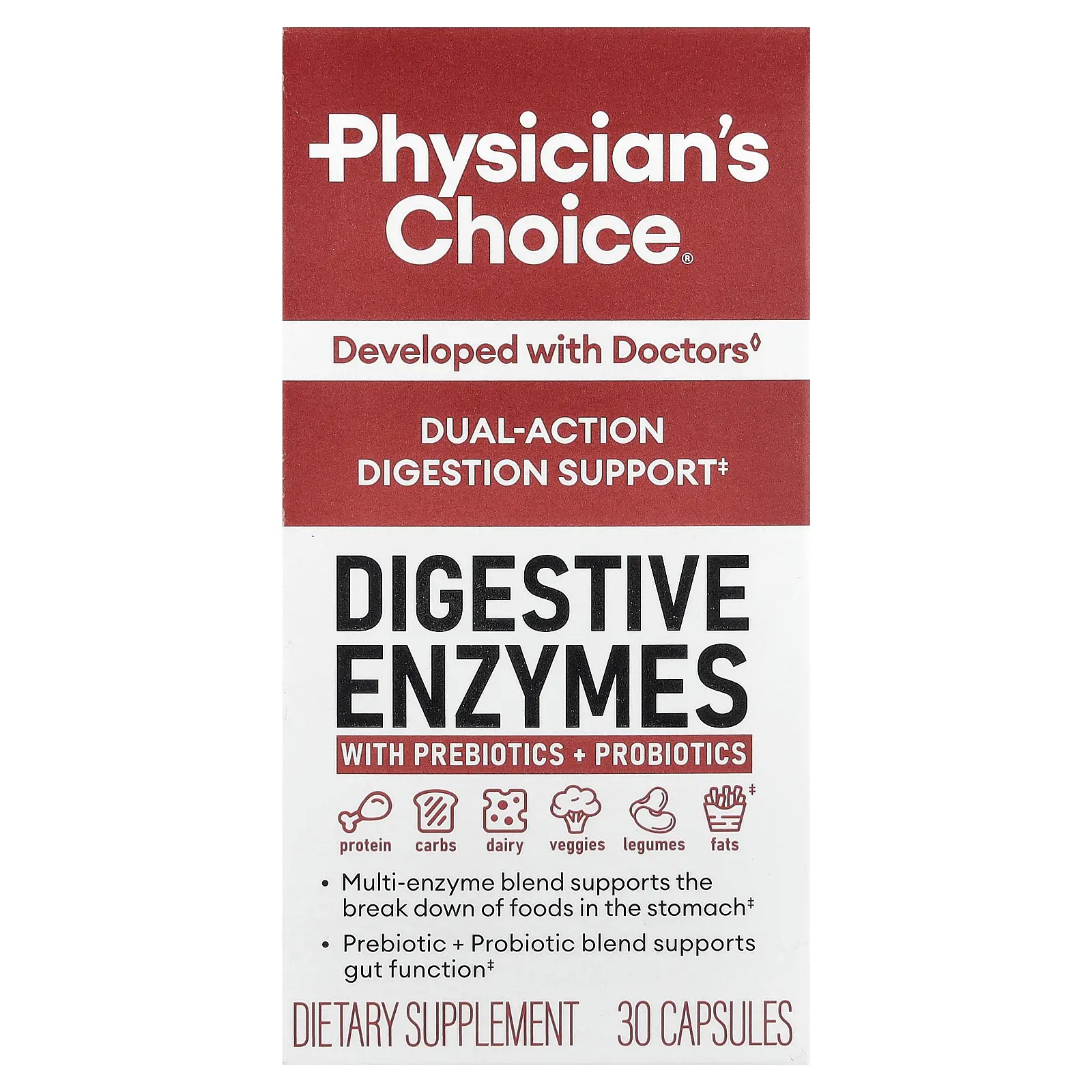 Physician's Choice Digestive Enzymes With Prebiotic + Probiotics, 30 Capsules