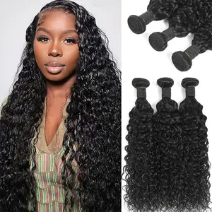 Ashine Water Wave Luxury Salon Quality Brazilian Virgin Black Natural Hair Bundles 100% Human Hair Wigs Double Weft Raw Hair Bundles Deals Wavy Ponytail Extension