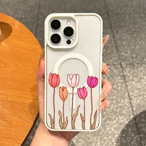 Magnetic Silicone Smartphone Case - Shockproof Soft TPU Cover for Handheld Devices, Scratch-Resistant Lightweight Protection Accessory, Vintage Blue Hydrangea Aesthetic, Fit for iPhone 17 16 Pro Max 15 Plus 14 13 12 11 XS XR