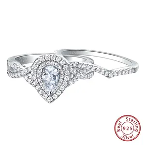 2 Pcs 925 Sterling Silver Wedding Rings for Women Engagement Ring Sets 2.0 Ct Pear Shape Teardrop AAAAA Zircon BR0829 #Love Story