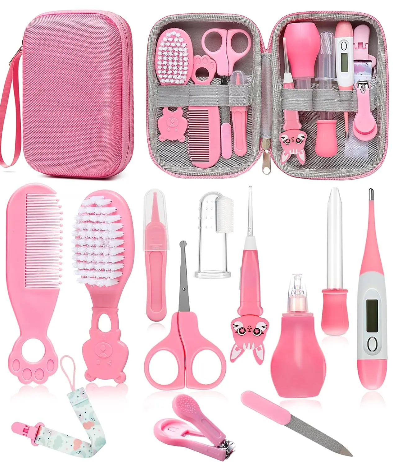 Baby Healthcare and Grooming Kit, Babies Kit, Newborn Nursery Essential, Includes Hair Brush, Thermometer, Pacifier Clip, Nail Clippers, Precise Nail Trimmer, Baby Registry Ready