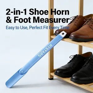 Multifunctional Long Shoe Horn, Foot Length Measuring Shoe Helper, Comfort Grip Shoe Remover Tool for Men Women and Kids Daily Use