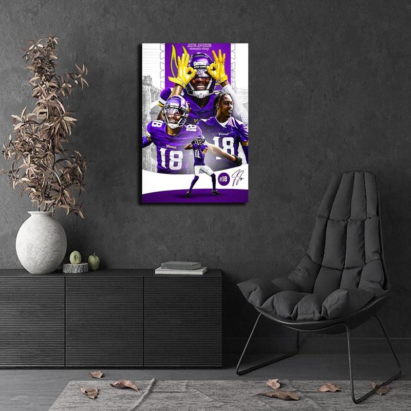 Justin Jefferson Poster Justin Jefferson Canvas Poster Wall Decor Paintings for Living Room Bedroom Decoration LCVME (12"x8")