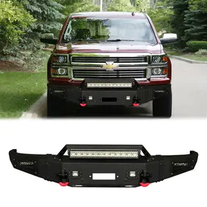 TIOYAR Steel Front Bumper Black Texture for 2014-2015 Chevy Silverado 1500 with Winch Plate LED Lights 2 x D-Rings Off-Road Performance